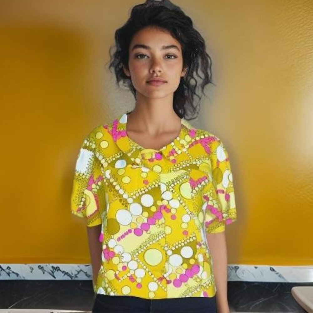 NWT Mustard Yellow Pink Retro Swing Cropped Polka Dot Dress Blazer Jacket XS 2